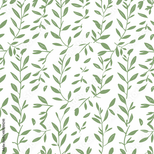a pattern of green leaves on a white background