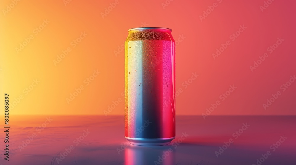 Minimalist design of an energy drink can, brightly lit against an isolated background, focus on unique branding and the promise of increased energy Minimalist design of an energy drink can, brightly lit against an isolated background, focus on unique branding and the promise of increased energy