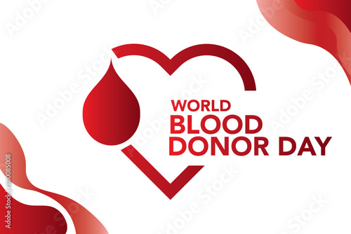 World blood donor day. Emblem with image of red heart on dark background. Medical sign on June 14. Vector illustration.