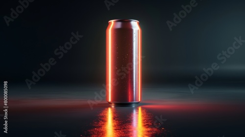 Minimalist design of an energy drink can, brightly lit against an isolated background, focus on unique branding and the promise of increased energy