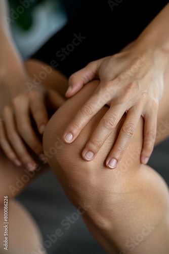 Close up of therapist examining patient s knee for physiotherapy treatment planning