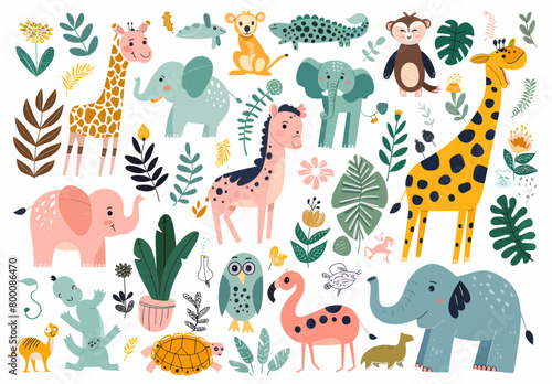 a bunch of animals that are standing in the grass