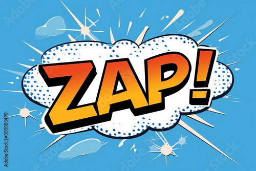 Zap Speech Bubble in pop style on blue background. Vintage Banner, poster and sticker, expression funny