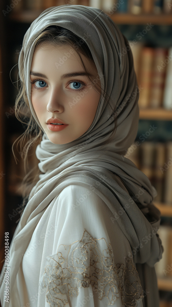 Naklejka premium Women Reading The book in Library
