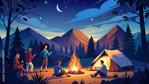 Enchanted Evening Campfire Gathering in Forest Wilderness