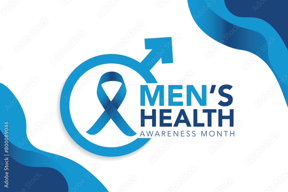 Men health awareness month poster or banner of blue ribbon. Vector no shave symbol for social solidarity event against man Movember healthcare prostate cancer campaign. Takes place in June Men health awareness month poster or banner of blue ribbon. Vector no shave symbol for social solidarity event against man Movember healthcare prostate cancer campaign. Takes place in June