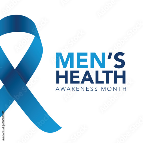 Men health awareness month poster or banner of blue ribbon. Vector no shave symbol for social solidarity event against man Movember healthcare prostate cancer campaign. Takes place in June