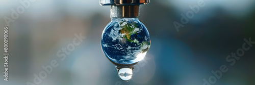 a dripping tap with the earth as one of the drops