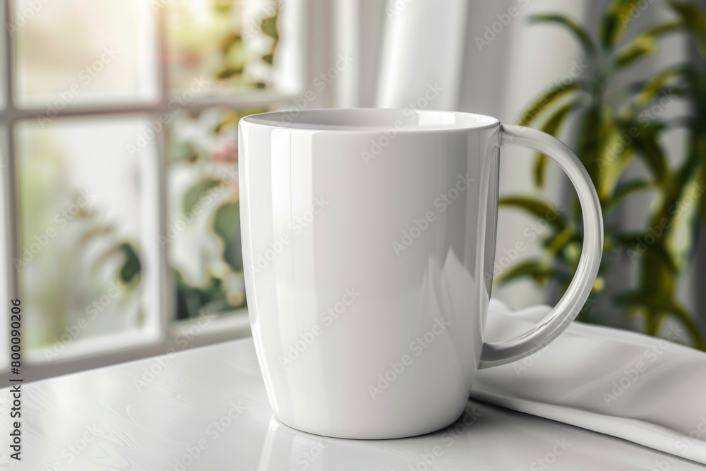White Blank Mug Mockup in Photographic Scene created with Generative AI White Blank Mug Mockup in Photographic Scene created with Generative AI