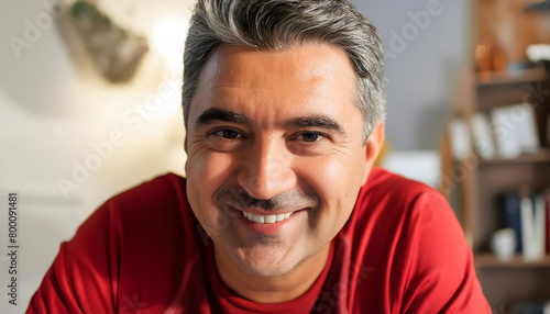 The pleasant-looking middle-aged man, smiling towards the camera in close-up