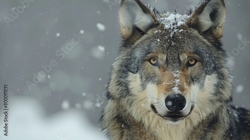 Craft a vivid description of a close-up portrait capture wolf