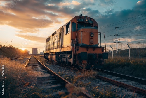 Freight train moving through golden hour
