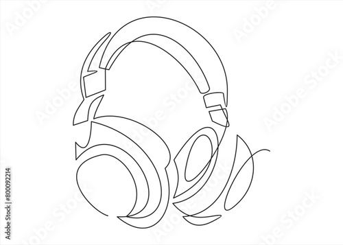 One line headphones. Hand drawn vector illustration. Continuous line drawing of headphones music musical sound wave. Wireless headphones with music and technology symbols