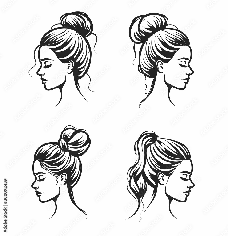 a woman's face with four different hairs