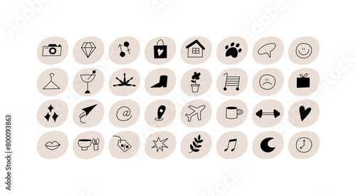 Vector set design colorful templates icons and emblems - social media story highlight. Different blogger icons in trendy linear style isolated on white background