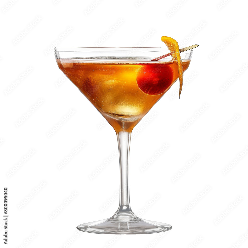 Classic Blood and Sand Cocktail with Orange Peel on Transparent Background