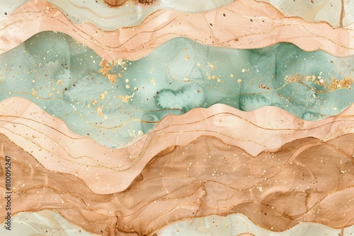 Seamless pattern of wavy golden and teal abstract, ideal for luxury backdrop.