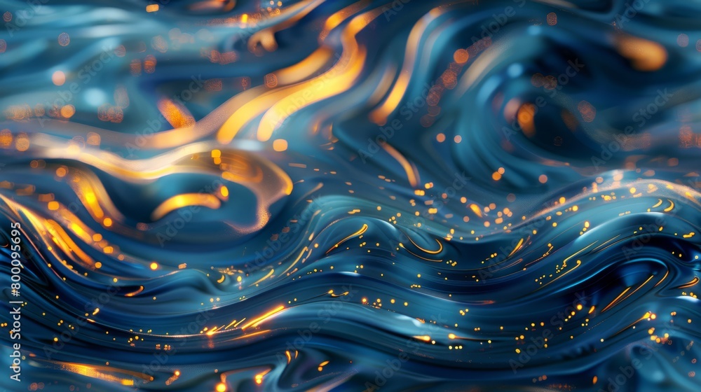 Seamless pattern of vivid blue satin waves with gold dust, suited for dynamic backgrounds or upscale event decor. Seamless pattern of vivid blue satin waves with gold dust, suited for dynamic backgrounds or upscale event decor.