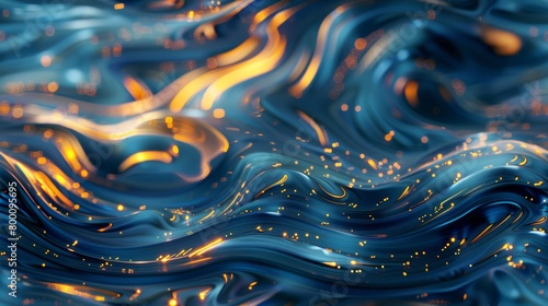 Seamless pattern of vivid blue satin waves with gold dust, suited for dynamic backgrounds or upscale event decor.
