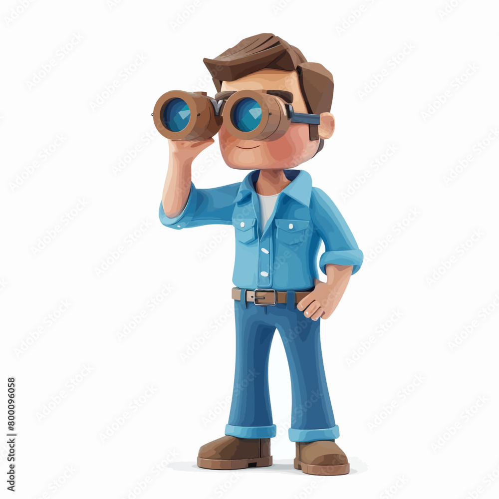 a man in a blue uniform looking through a pair of binoculars