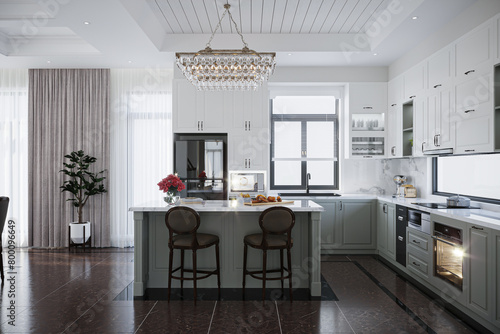 Bright and inviting Scandinavian loft apartment kitchen with a functional island