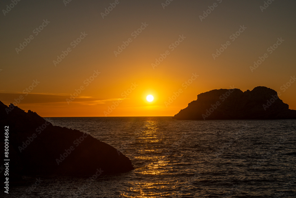 Ses Margalides sunset near Santa Agnes village, Sant Antoni de Portmany, Ibiza, Balearic Islands, Spain