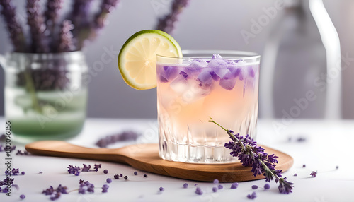 Fresh lavender cocktail on a white table. Professional photography, bokeh, natural lighting © Kubista