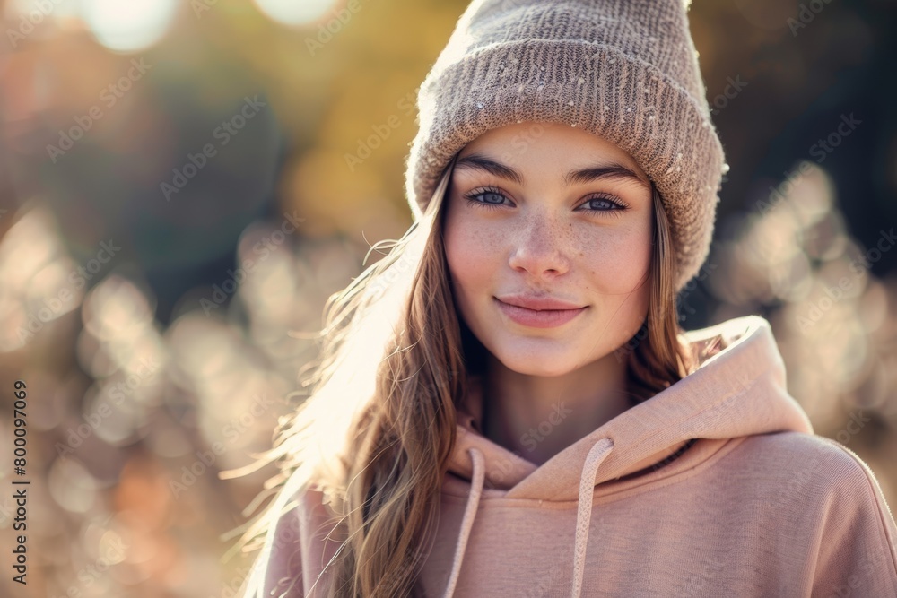 Fashion portrait of a young attractive woman wearing hoodie Fashion portrait of a young attractive woman wearing hoodie