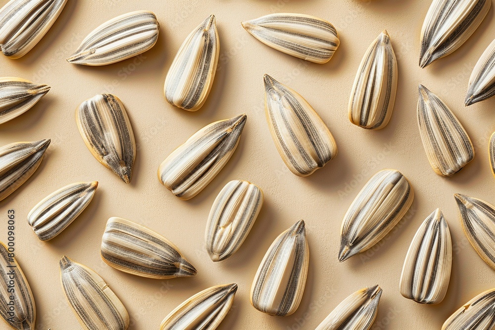 An artistic interpretation of sunflower seeds as a key ingredient in a healthy diet, arranged in a pattern on a bright, clean surface An artistic interpretation of sunflower seeds as a key ingredient in a healthy diet, arranged in a pattern on a bright, clean surface
