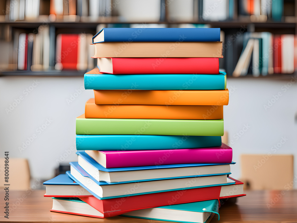 Stacked books with colorful book covers, abstract backgrounds composed of books, educational concepts, World Book Day Stacked books with colorful book covers, abstract backgrounds composed of books, educational concepts, World Book Day