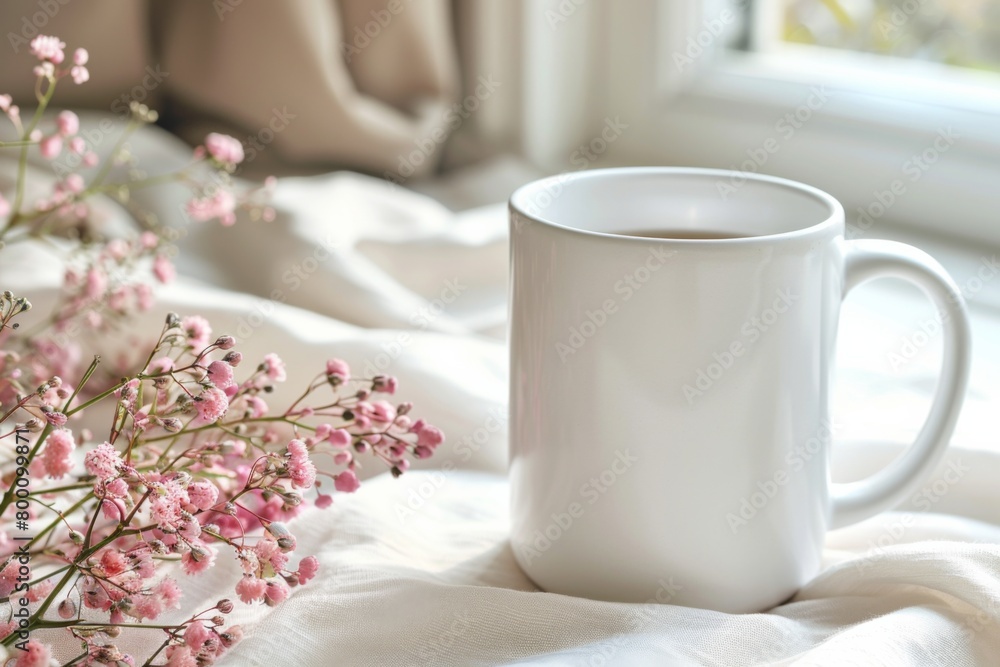 White Blank Mug Mockup in Photographic Scene created with Generative AI White Blank Mug Mockup in Photographic Scene created with Generative AI