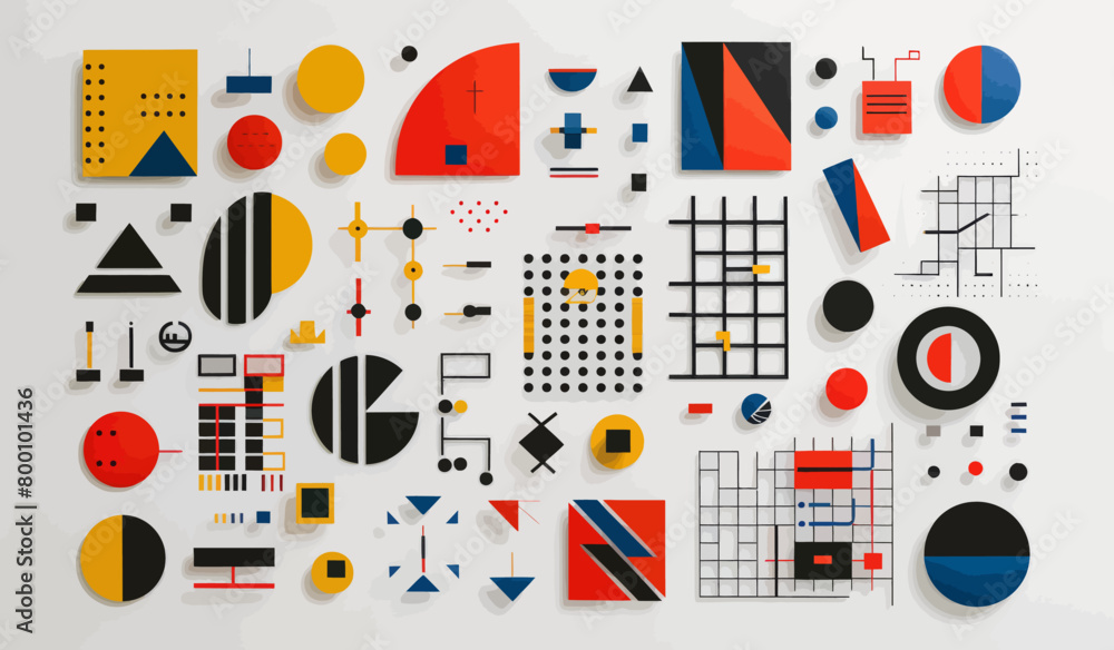 a white wall with a bunch of different shapes on it a white wall with a bunch of different shapes on it