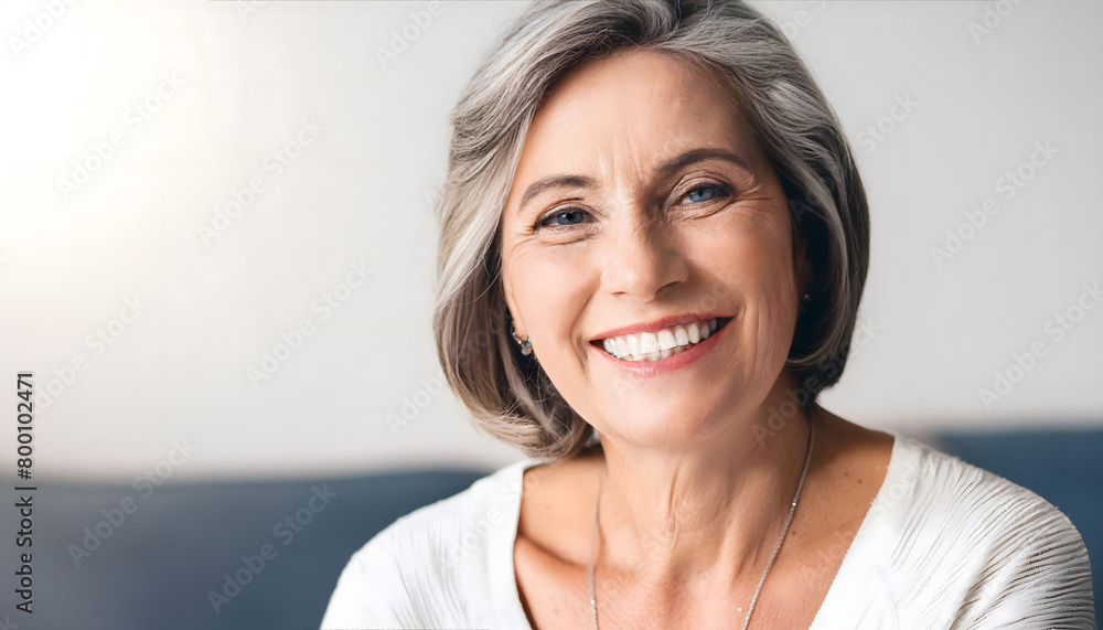 The sweet elderly woman, smiling towards the camera in close-up The sweet elderly woman, smiling towards the camera in close-up