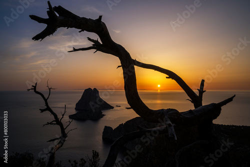 View of Es Vedra islands at sunset from the Eye of Es Vedra viewpoint, Sant Josep de Sa Talaia, Ibiza, Balearic Islands, Spain photo