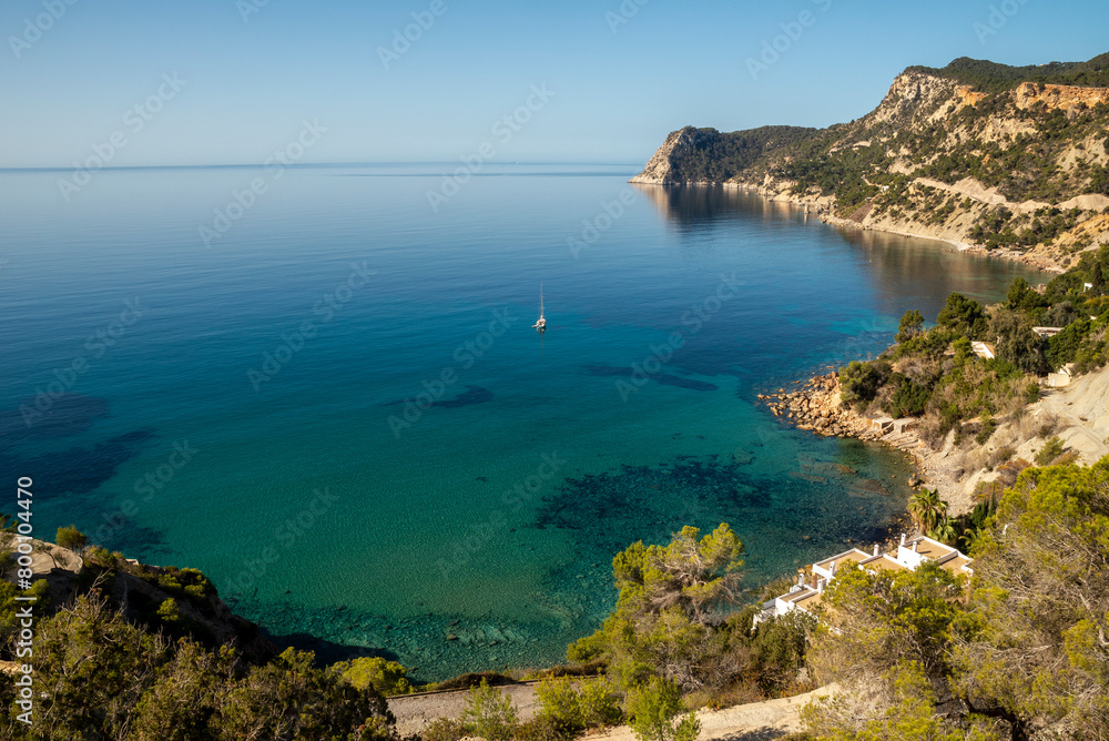 Fototapeta premium Cala Llentrisca cove near Es Cubells, Ibiza, Balearic Islands, Spain