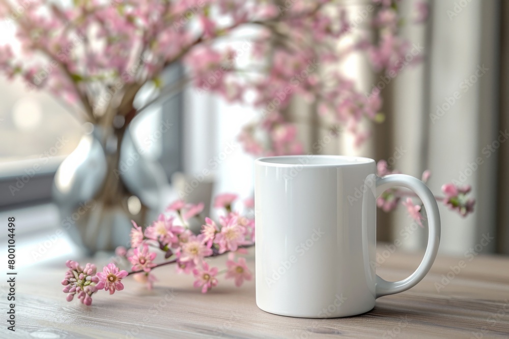 White Blank Mug Mockup in Photographic Scene created with Generative AI White Blank Mug Mockup in Photographic Scene created with Generative AI