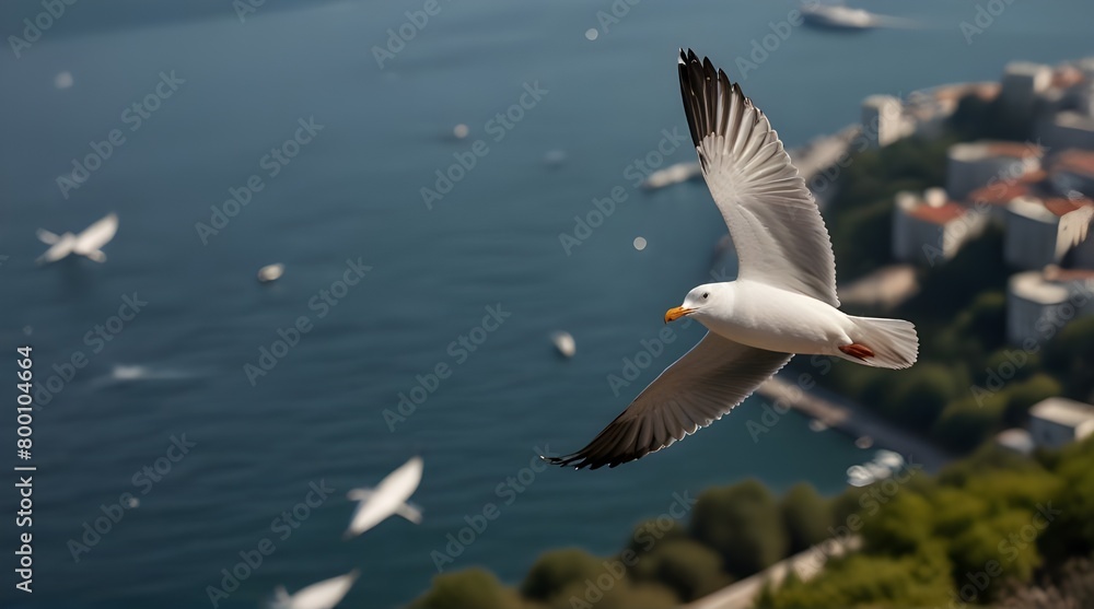 blackheads gull flies over the bosphorus.generative.ai blackheads gull flies over the bosphorus.generative.ai