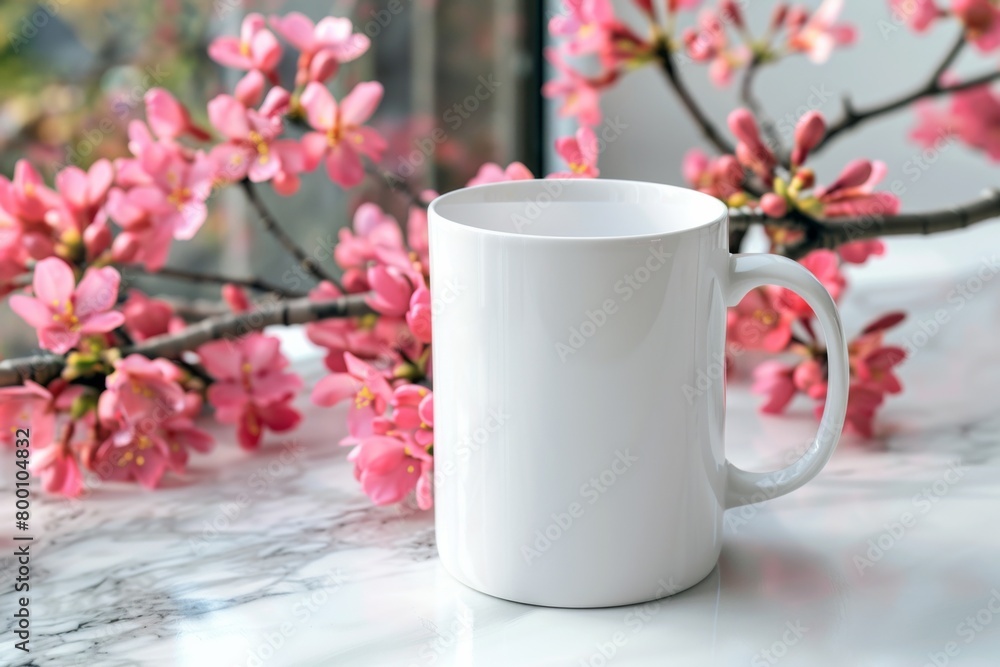 White Blank Mug Mockup in Photographic Scene created with Generative AI White Blank Mug Mockup in Photographic Scene created with Generative AI