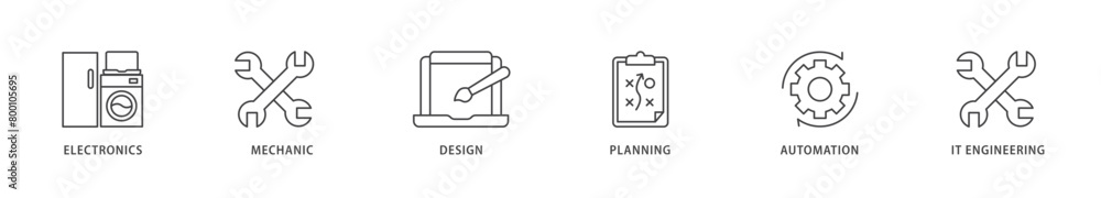 Engineering icons set collection illustration of electronics, mechanic, design, planning, automation and it engineering icon live stroke and easy to edit Engineering icons set collection illustration of electronics, mechanic, design, planning, automation and it engineering icon live stroke and easy to edit