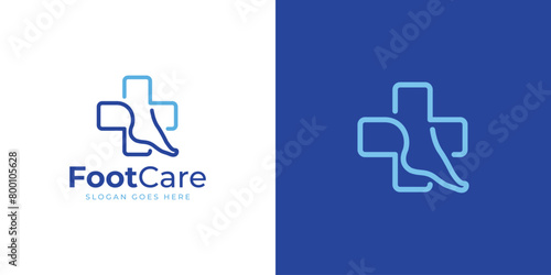 Creative Foot Care Logo. Foot and Cross Health with Linear Outline Style. Foot Health Logo Icon Symbol Vector Design Inspiration. photo