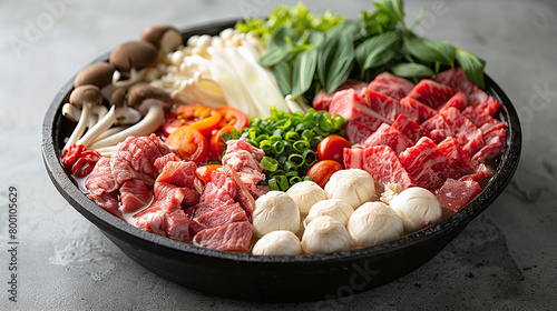 Deluxe Shabu-Shabu Pot, Assorted Seafood and Vegetables, Traditional Japanese Hotpot