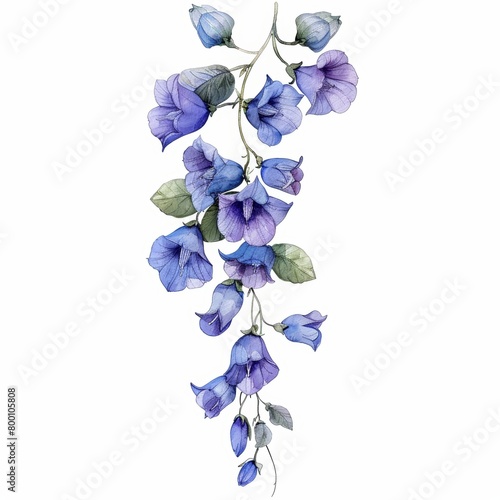 watercolor  leaves  hanging plant campanula isolated on white background  photo