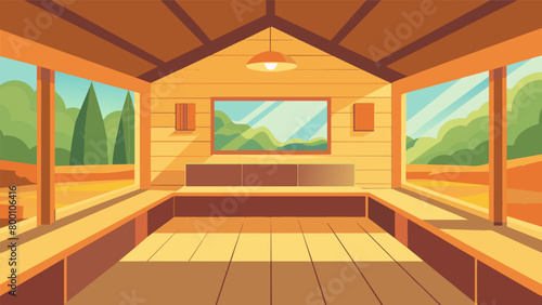Large windows in the sauna room allowing natural sunlight to flood in and provide a warm and inviting atmosphere for individuals to heal and recover..