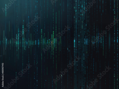 An abstract, futuristic digital background with falling lines of code, technology, data streams, and cyber networks in motion.