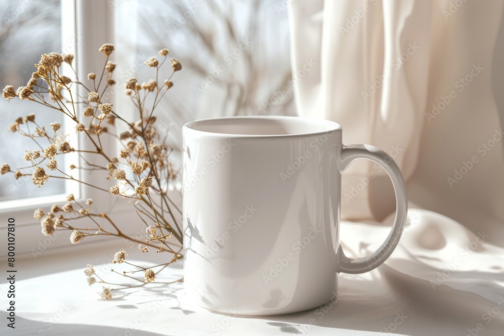 White Blank Mug Mockup in Photographic Scene created with Generative AI White Blank Mug Mockup in Photographic Scene created with Generative AI