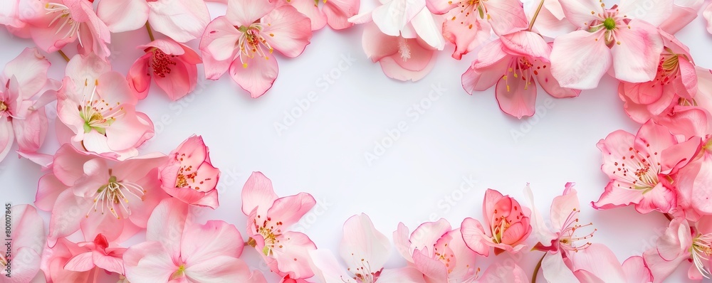Background of pink flowers with empty space for text or greeting card design. Postcard for International Women's Day and Mother's Day. Banner. Background of pink flowers with empty space for text or greeting card design. Postcard for International Women's Day and Mother's Day. Banner.