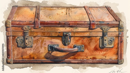 Watercolor illustration of antique suitcase