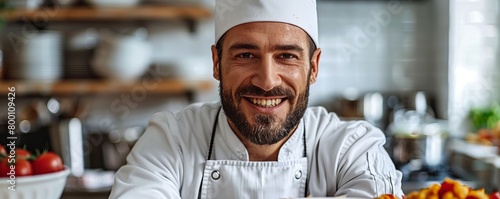 Male cook serving food on plate photo