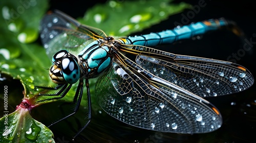 Dragonfly in close-up, dew in the wings, © MicroTech