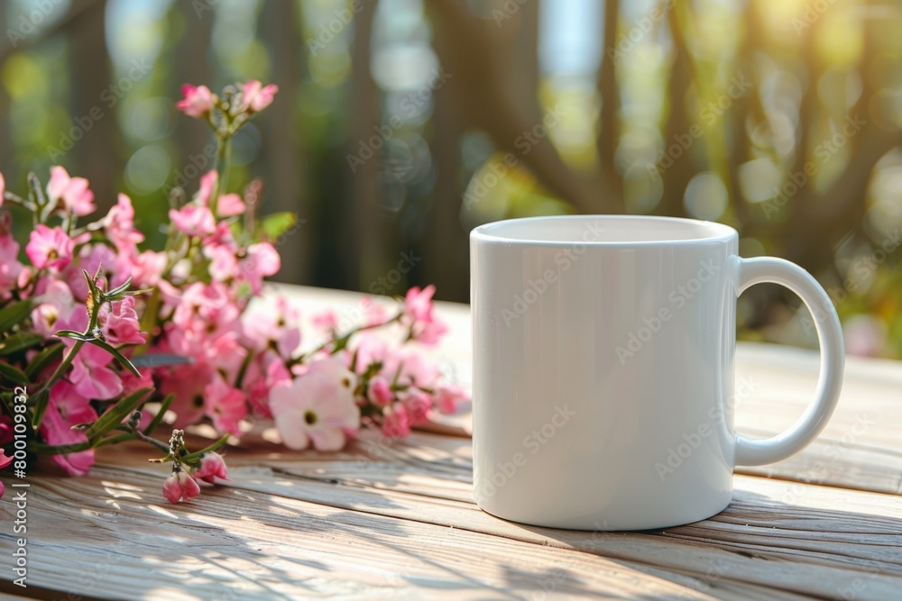White Blank Mug Mockup in Photographic Scene created with Generative AI White Blank Mug Mockup in Photographic Scene created with Generative AI